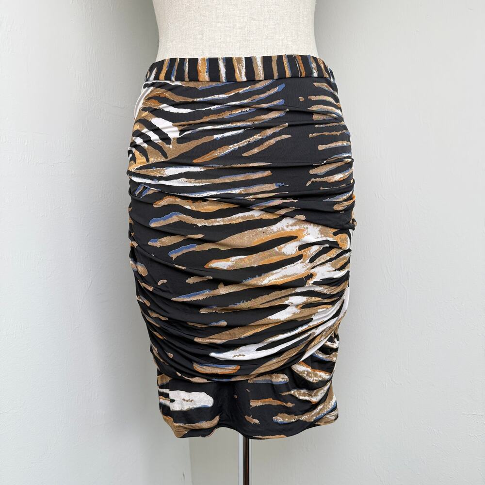Tracy Reese Ruched Pencil Skirt Size S Y2K Abstract Print Stretch Jersey